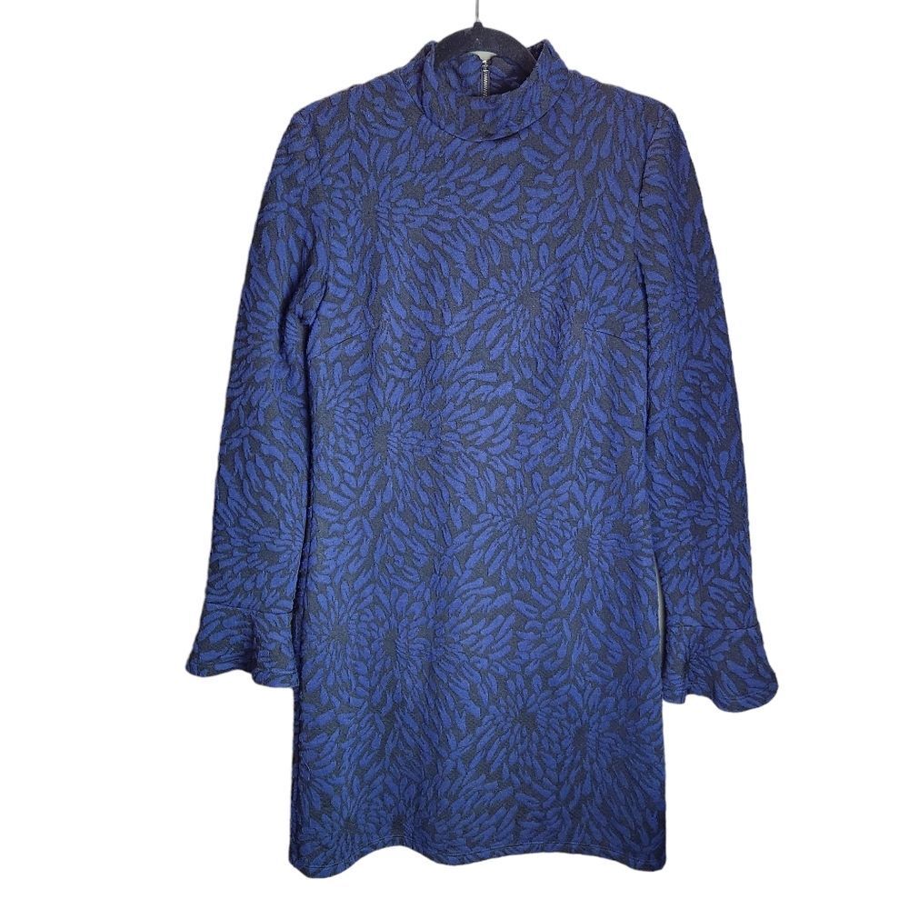 Anthropologie Hutch Michaela dress long sleeve mock neck black navy blue M - Picture 3 of 11